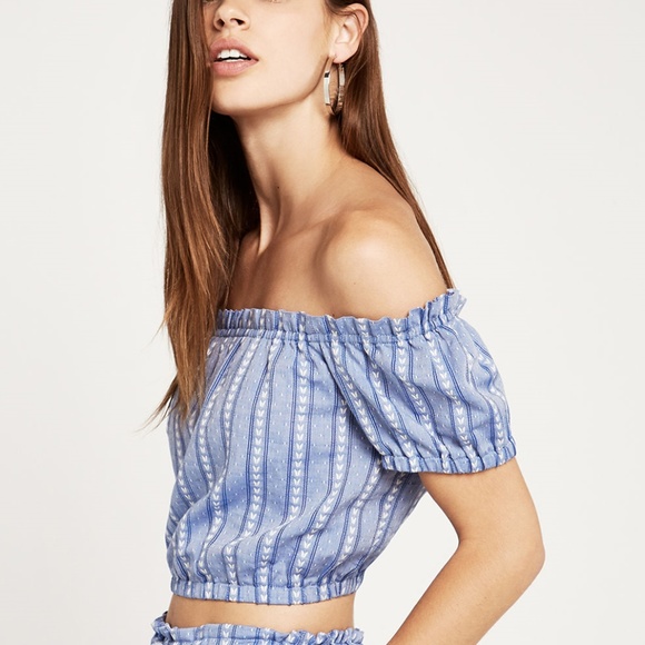 BCBGeneration Tops - Off-The-Shoulder Striped Crop Top